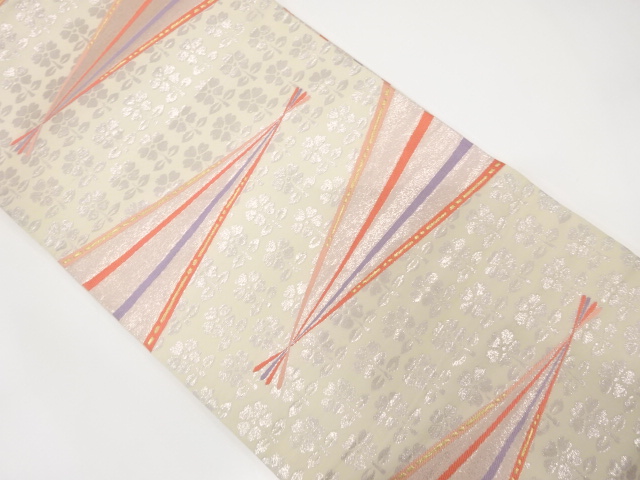 幾何学に花模様織り出し　袋帯